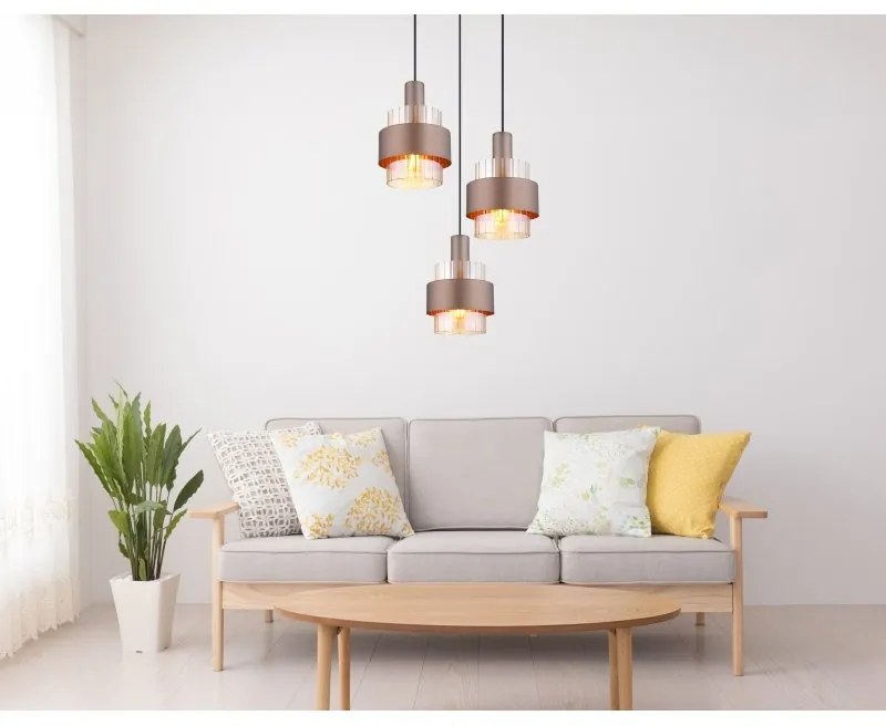 Lustra cu 3 pendule Sticla Chihlimbar Metal Bronz MILLEY
