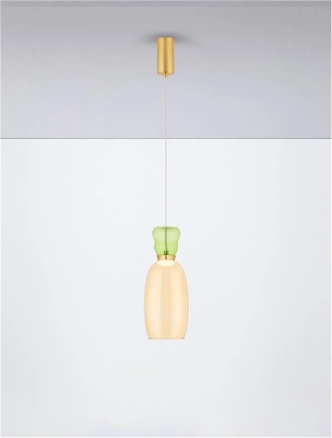 Pendul LED, Lustra design modern Pluma verde deschis/ galben