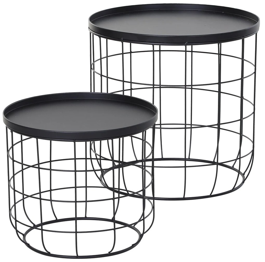 Outsunny Set 2 Piese Masuta de Cafea din Metal Negru , Φ50x50cm & Φ41.5x35.5cm