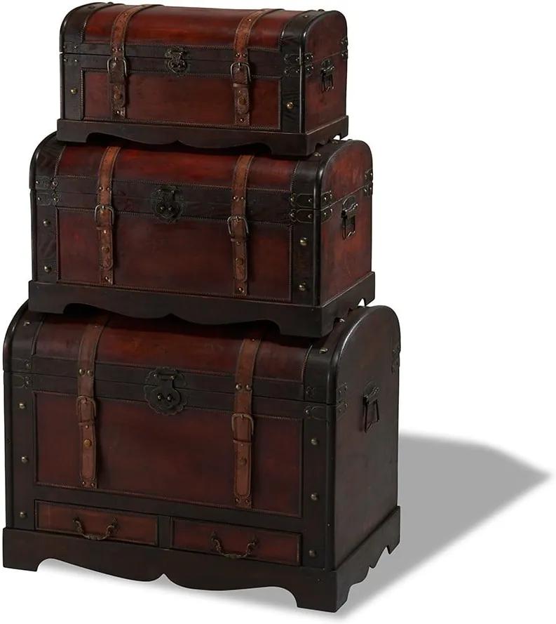 Set 3 cutii din lemn decorative Furnhouse Trunks Rustic