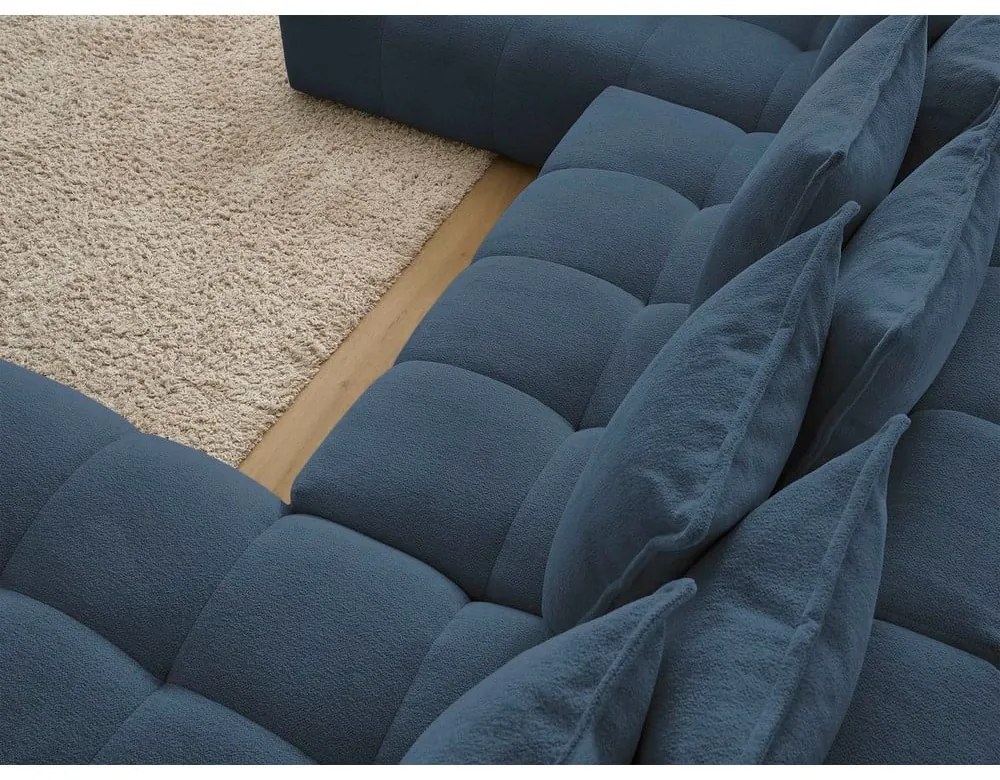 Colțar albastru închis extensibil/cu spațiu de depozitare cu tapițerie din chenille (cu colț pe partea stângă/în formă de "U") Everest – Bobochic Paris