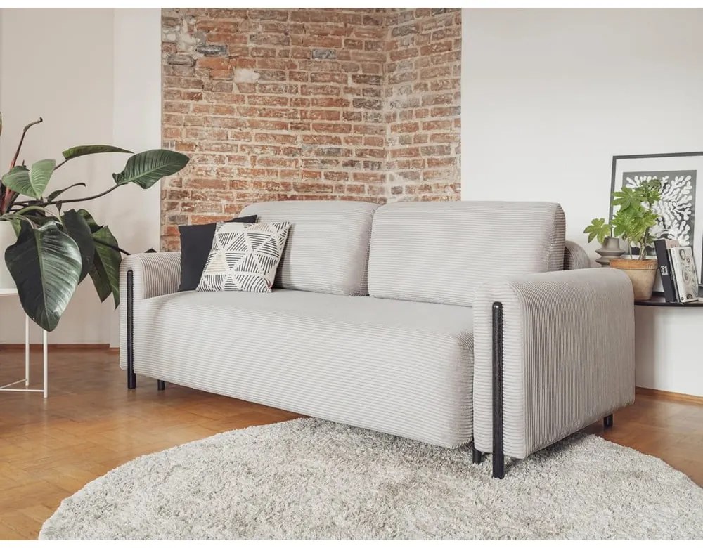 Canapea gri deschis extensibilă/cu spațiu de depozitare cu tapițerie din catifea reiată 244 cm Arcadova – ELTAP