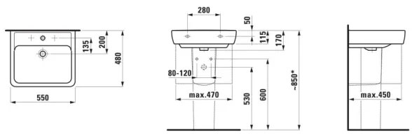 LAUFEN H8189510001041 - Lavoar pe blat/suspendat PRO 55x48 cm ceramică/ alb