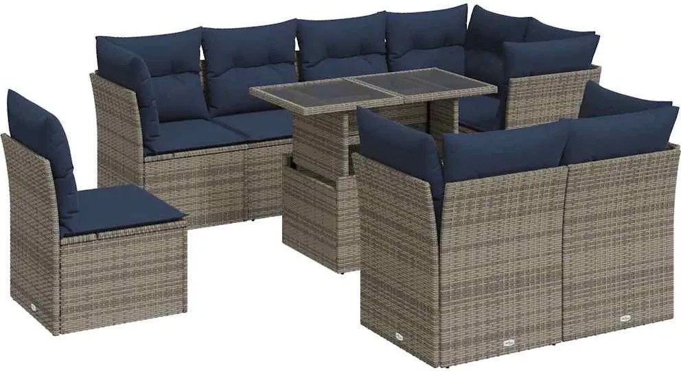 vidaXL Set canapele grădină cu perne 9 piese gri poliratan/lemn acacia