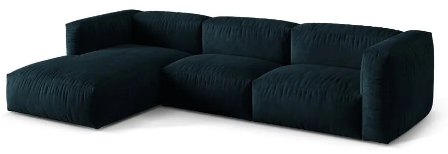 Colțar modular albastru închis cu tapițerie din catifea (cu colț pe partea stângă/cu șezlong) Martina – Micadoni