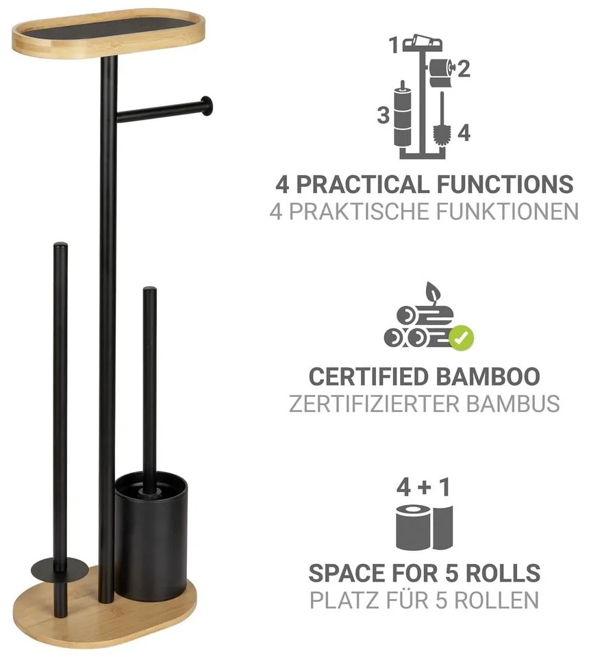 Suport pentru hârtie igienică negru/în culoare naturală din oțel Pomarolo – Wenko