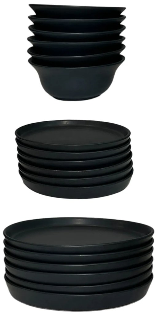 Set Farfurii Vulcano CARBON 18 piese (6 farfurii 25cm, 6 farfurii 20cm, 6 boluri 450ml)