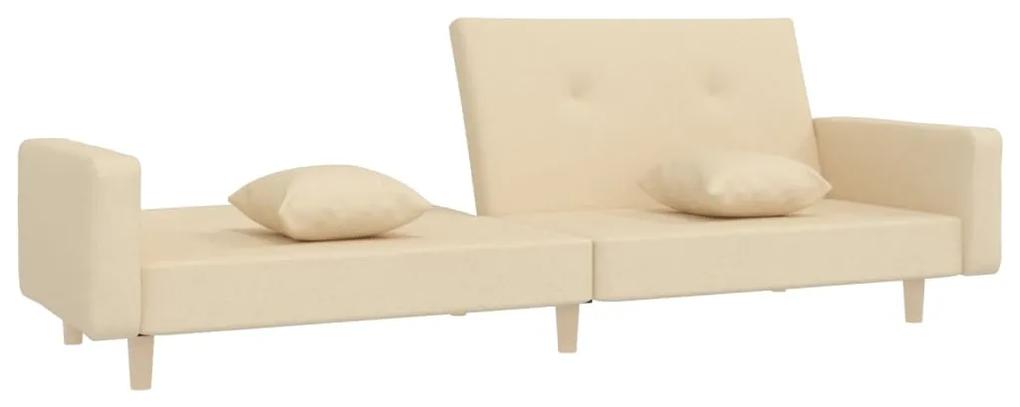 Canapea extensibila cu 2 locuri, 2 perne, crem, textil Crem, Fara suport de picioare