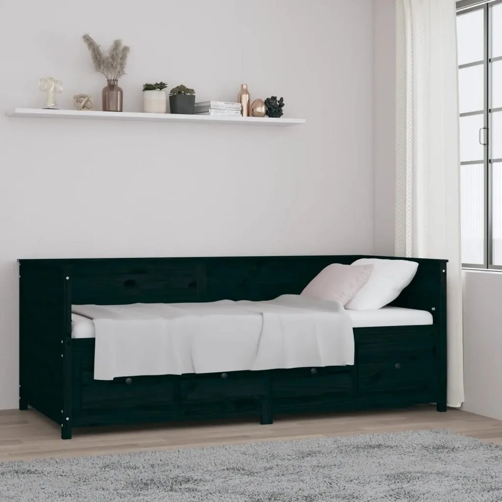 820910 vidaXL Pat de zi, negru, 80x200 cm, lemn masiv de pin