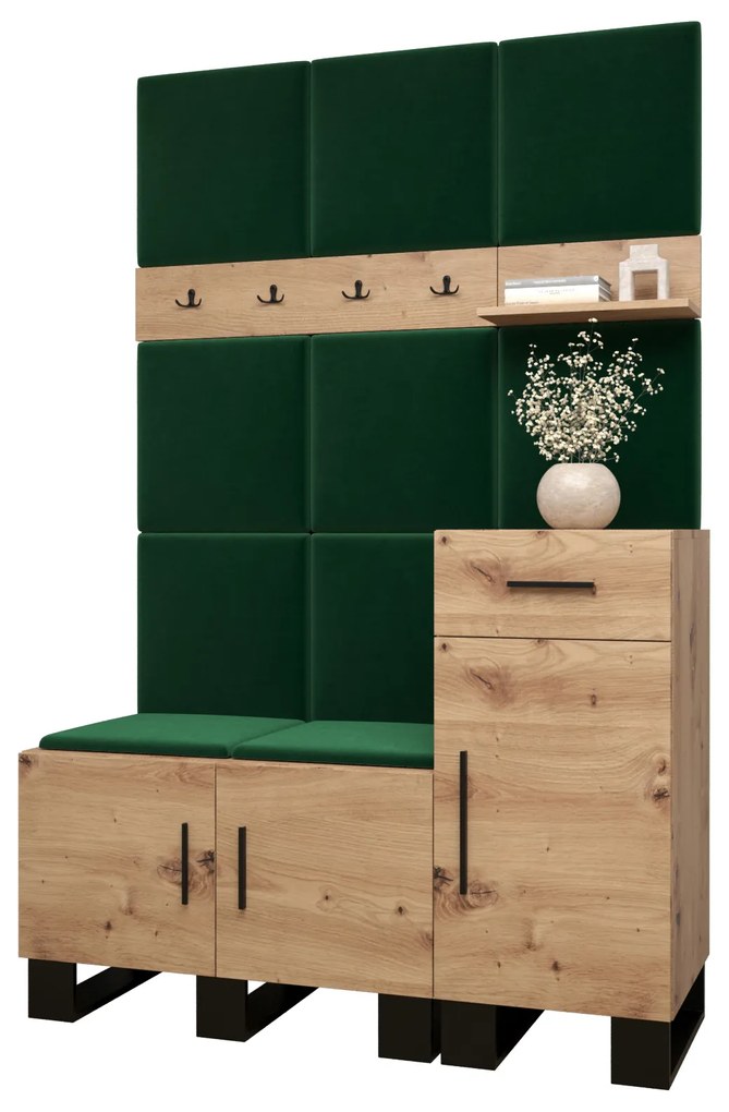 Set mobilier pentru hol Amanda 5 (Stejar artisan + verde). 1085899