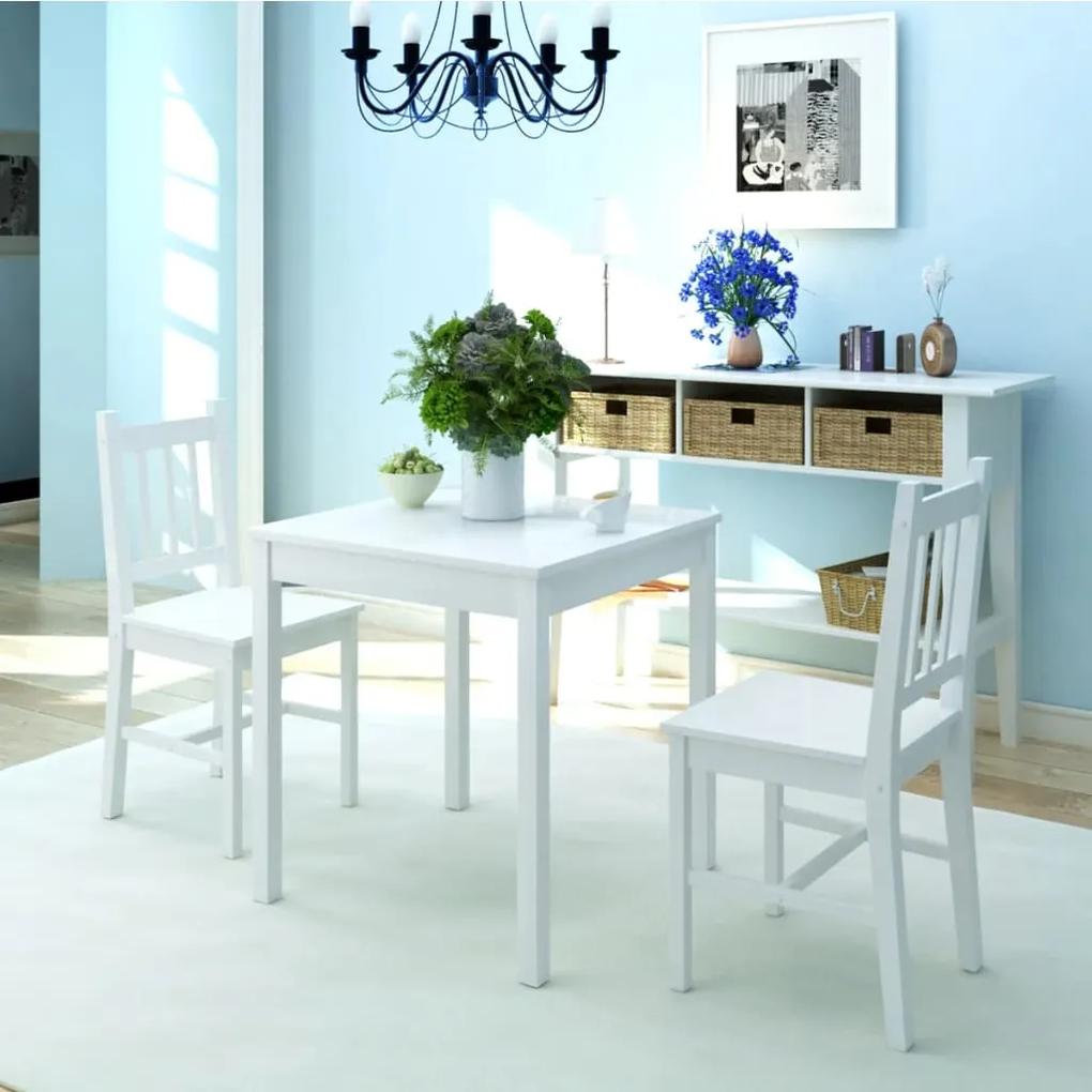 242955 vidaXL Set masă și scaune din lemn de pin, trei piese, alb