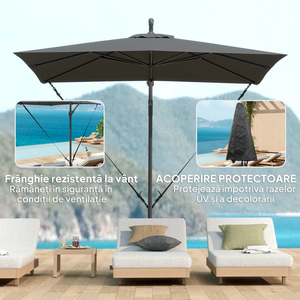Outsunny Umbrelă de Grădină Suspendată 2.47x2.47 m, Umbrelă de Exterior cu Bază în Cruce, Corzi Antivânt, Gri Închis | Aosom Romania