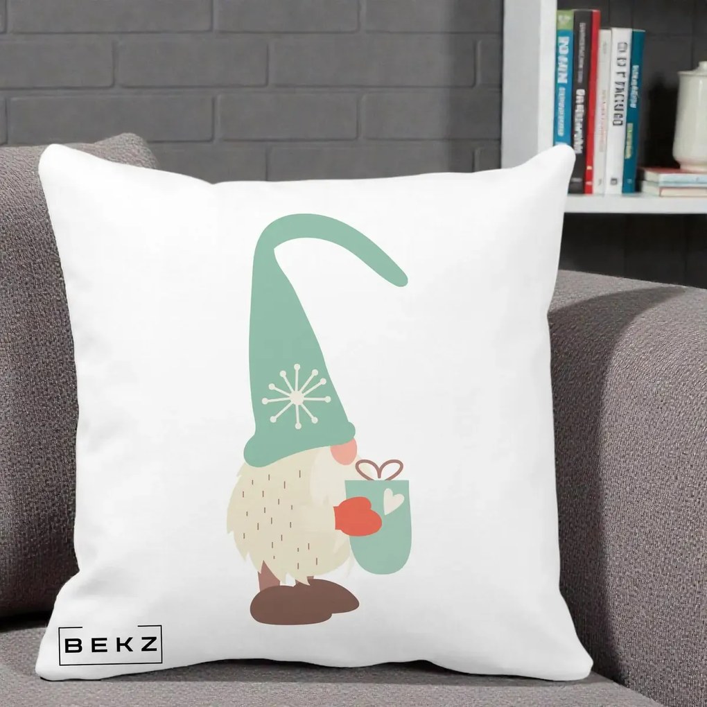 Perna Decorativa Gnom Nordic cu Cana Calda Menta, 40x40 cm, Alba Mata, Husa Detasabila, Perna Inclusa, BEKZ®