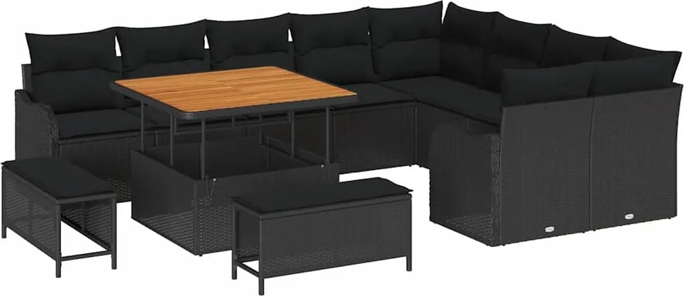 vidaXL Set de canapele pentru grădină cu pernă 12 pcs Negru poliratan