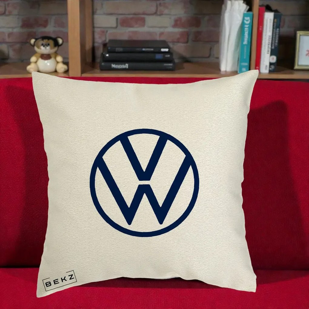 Perna Personalizata cu emblema Volkswagen, 40x40 cm, Ecru, Husa Detasabila, Perna Inclusa, BEKZ®