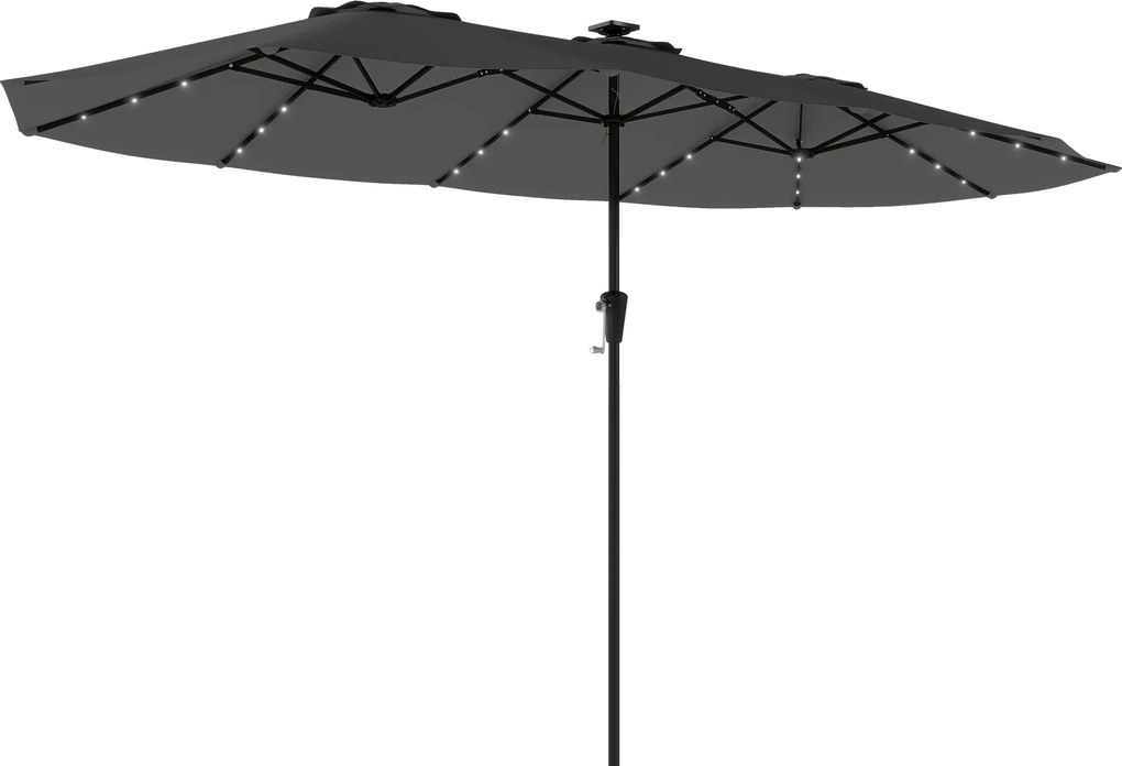 Outsunny Umbrelă Dublă de Grădină 4x2 m cu 36 LED-uri Solare UPF50+ Manivelă 12 Spițe Rezistentă la Apă Gri închis | Aosom Romania