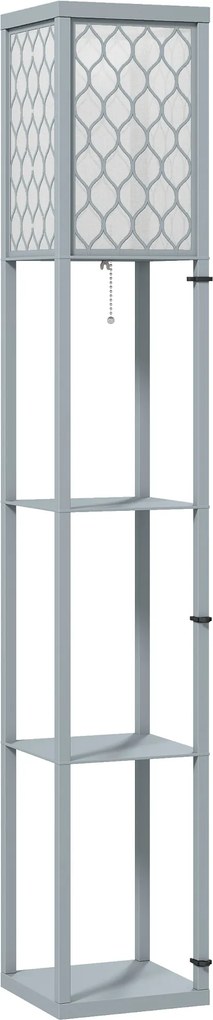 HOMCOM Lampadar Podea 2 în 1, 3 Rafturi, Economisire Spațiu, Soclu E27, 26x26x160 cm, Gri Deschis | Aosom Romania