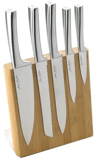 Set 5 cuțite din inox cu suport magnetic Jean Dubost Meteor Bamboo