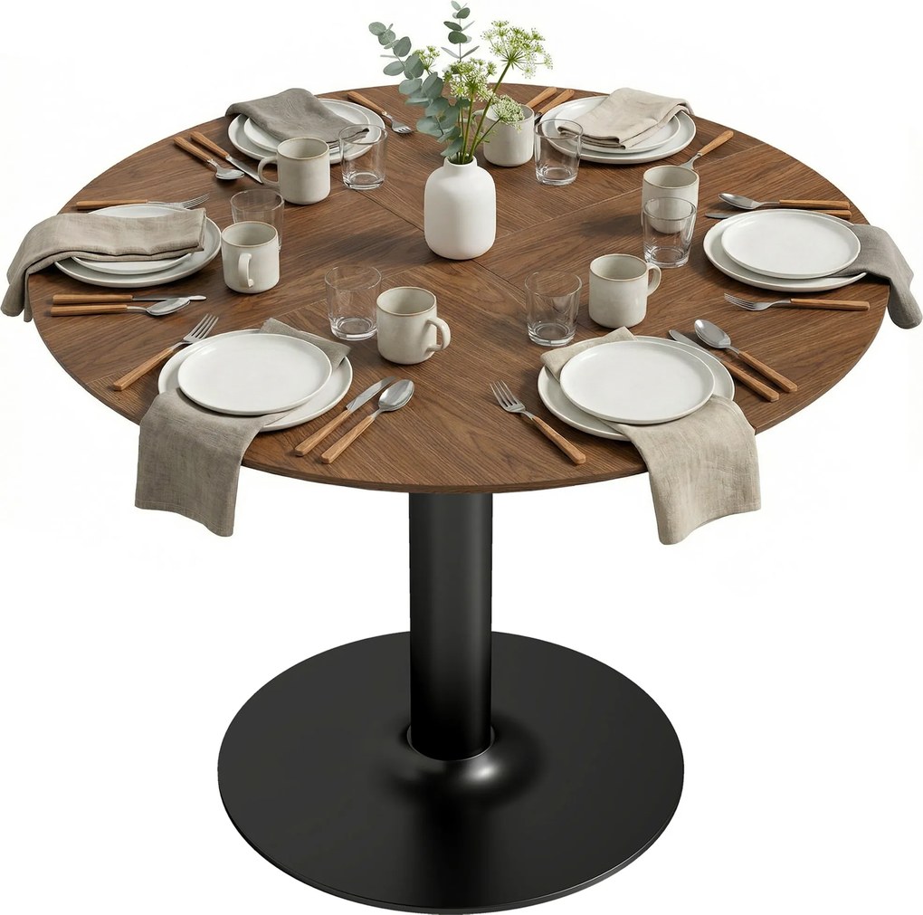 HOMCOM Masă rotundă pentru 6 persoane, masă de bucătărie cu blat generos și bază din oțel, Ø 110 x 78 cm, maro | Aosom Romania