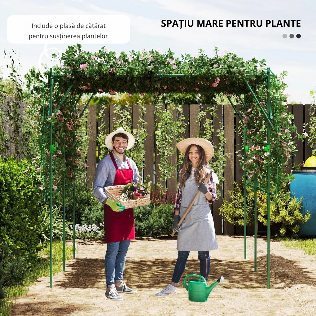 Outsunny Grilaj din oțel de introdus rezistent la rugină suport pentru plante cățărătoare spalier 223 x 223 x 223 cm arcadă pentru trandafiri Verde | Aosom Romania