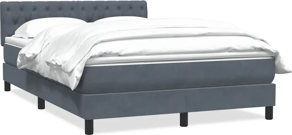 vidaXL Pat box spring cu saltea, gri închis, 140x220 cm, catifea