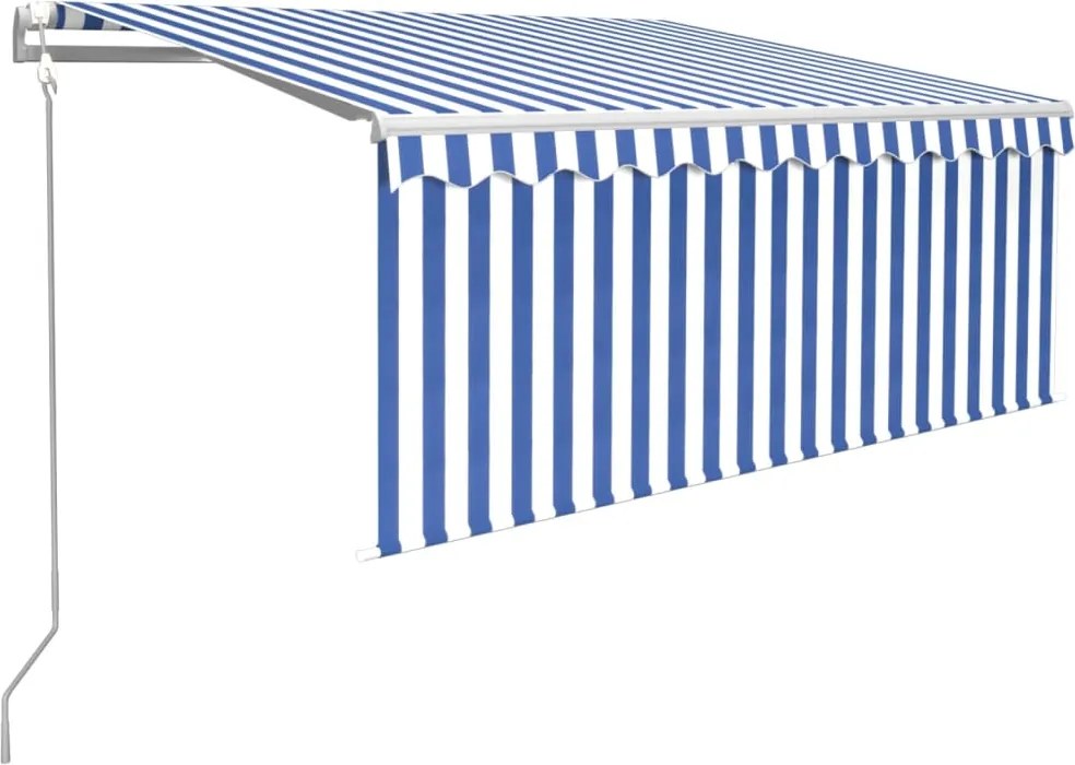 vidaXL Copertină retractabilă automat cu stor, albastru & alb, 3x2,5 m