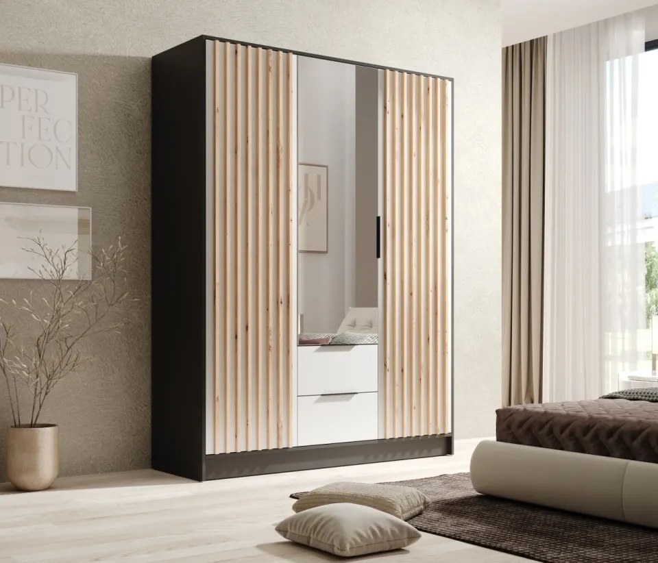 Dulap cu oglinzi, Neri, ADRK Furniture (Culoare: Alb / Negru, Latime: 200 cm)