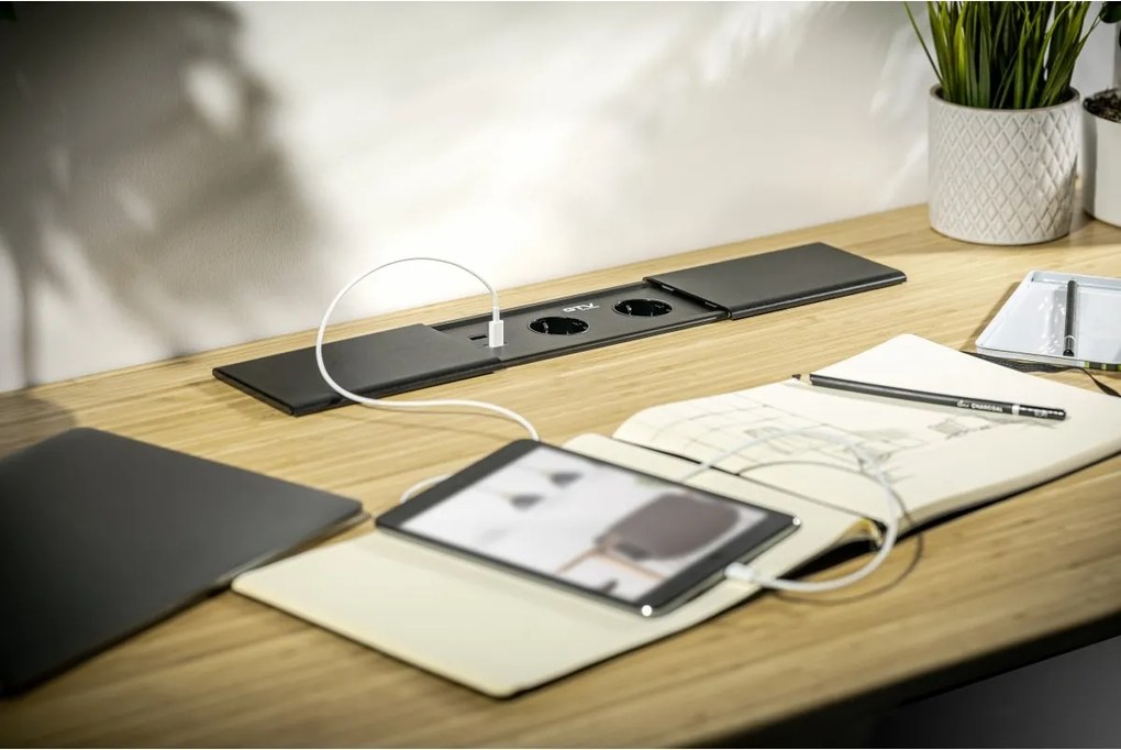 Priza incorporabila in blat Prestino GTV, 2 prize Schuko, USB A + C, HDMI, RJ45, alb, 310 x 100 mm Aluminiu plastic, Alb, L:310 mm; l:100 mm; H:58