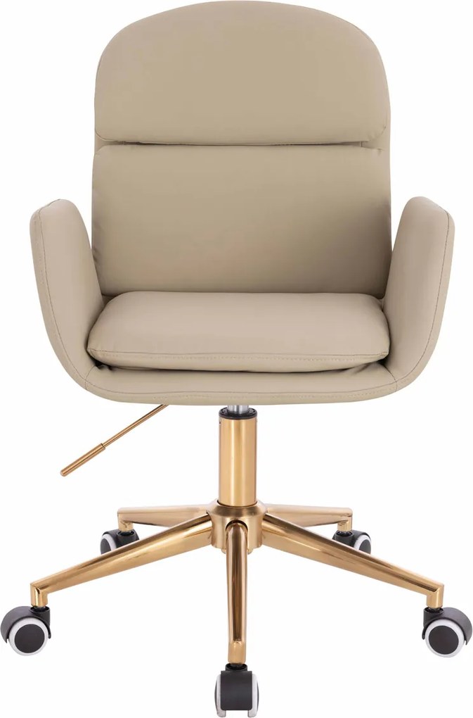 HR480K Scaun Crem  Piele Ecologica Premium Soft cu Bază Aurie