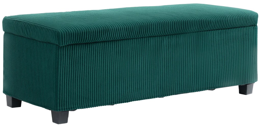 HOMCOM Banc de depozitare capăt de pat din catifea cotelată cu capac, pentru salon, cameră, intrare, 112 x 42 x 40 cm, verde | Aosom Romania