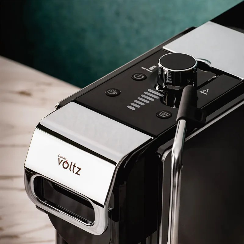 La mâna a doua: Espressor cafea macinata si capsule 8in1 Oliver Voltz OV51171N8M, 1450W, 1 L, 5 adaptoare, 19 bar, Negru/Argintiu