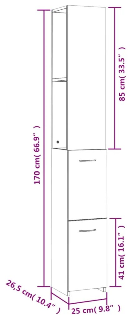 Dulap de baie, alb, 25x25x170 cm, PAL Alb, 1