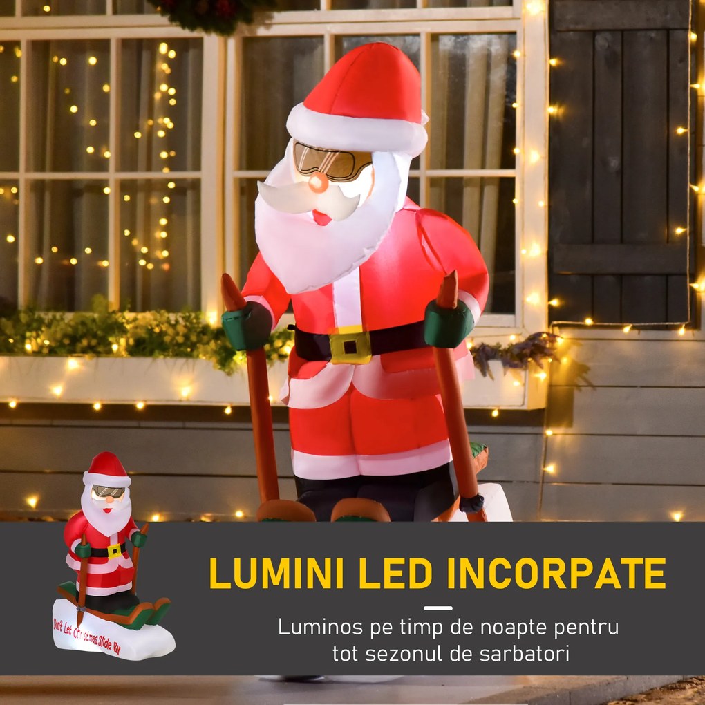 HOMCOM Mos Craciun gonflabil cu Schiuri cu 2 Lumini LED Integrate pentru Exterior, decoratiuni de Craciun | Aosom Romania