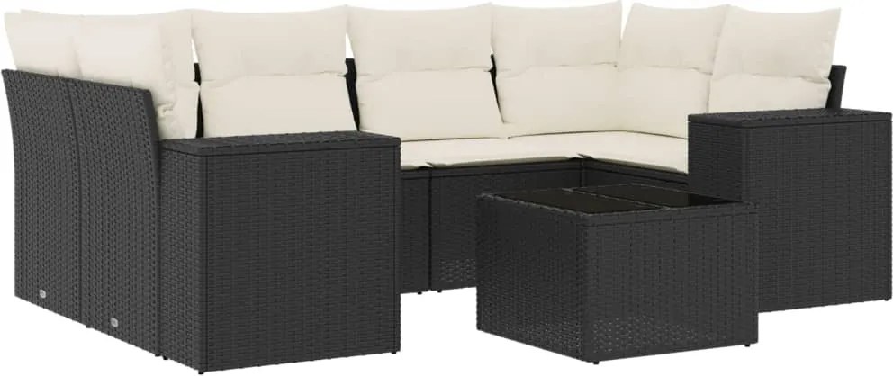 vidaXL Set canapele de grădină cu perne, 7 piese, negru, poliratan