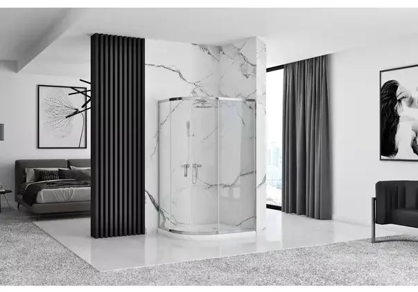 Cabina dus cu cadita semirotunda Rea Look cu doua usi culisante 80x100 crom lucios stanga