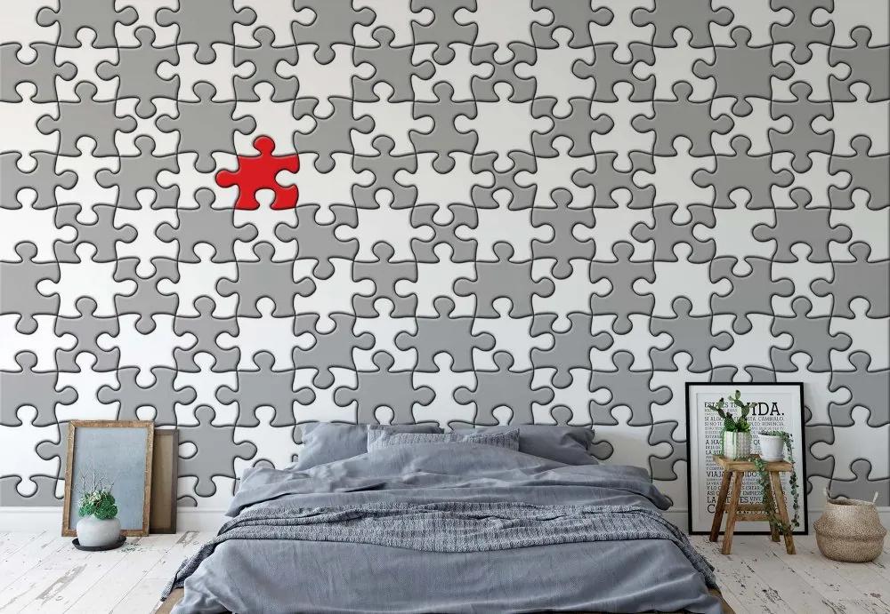 Fototapet GLIX - 3D Jigsaw Puzzle Grey And Red + adeziv GRATUIT Papírová tapeta  - 368x280 cm