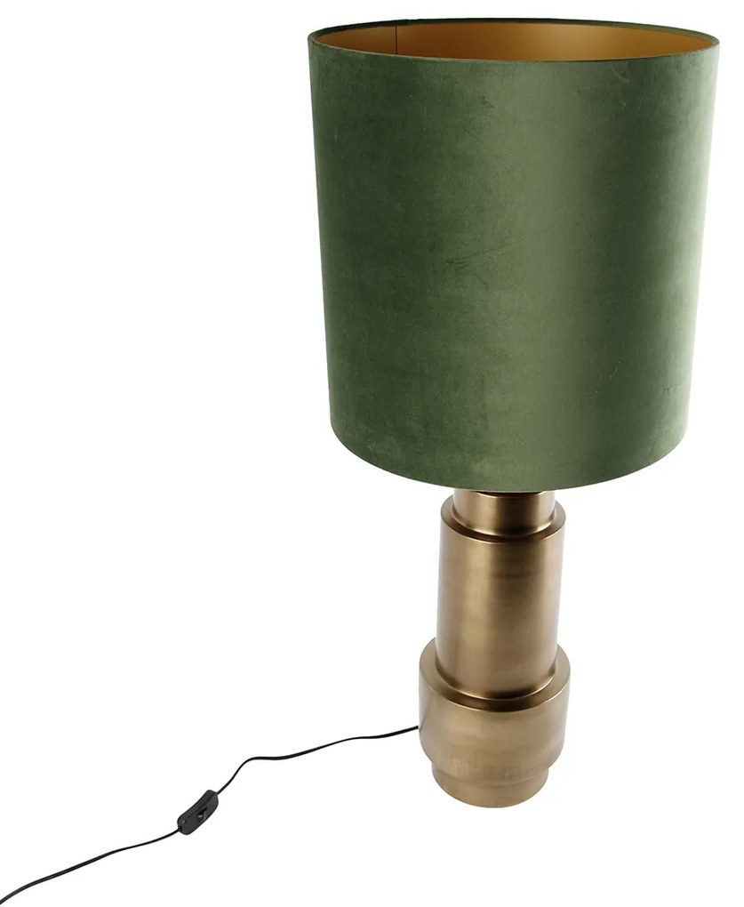 Lampă de masă cu abajur din catifea bronz verde cu auriu 40 cm - Bruut