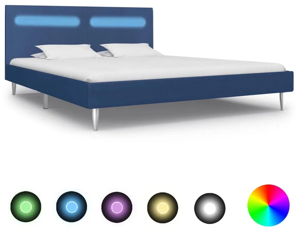 Cadru de pat cu LED-uri, albastru, 160x200 cm, material textil Albastru, 160 x 200 cm