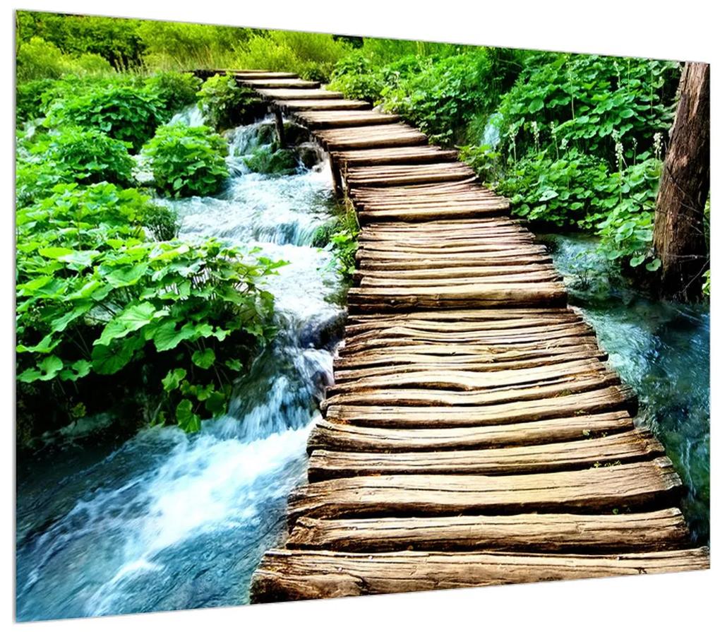 Tablou cu drum din lemn este râu (70x50 cm), în 40 de alte dimensiuni noi