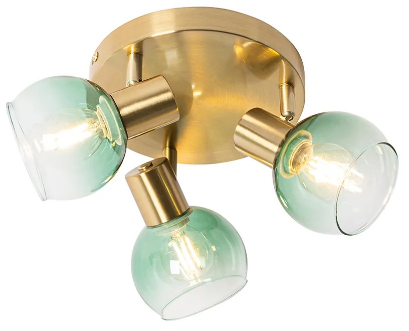 Plafonieră Art Deco aurie cu sticlă verde cu 3 lumini - Vidro