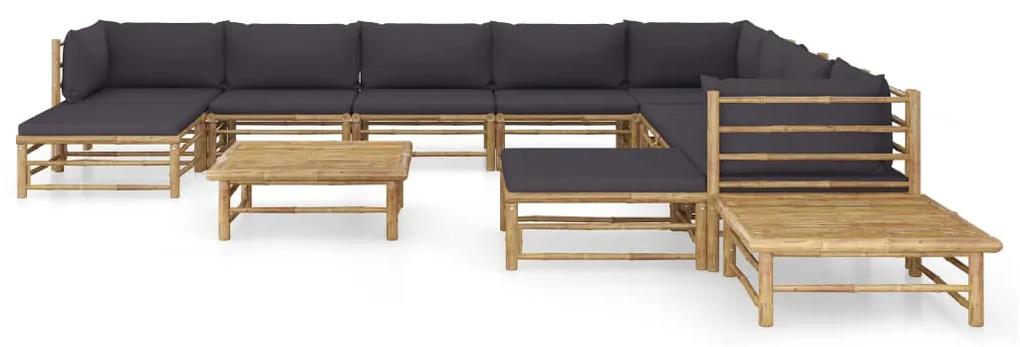 3058228 vidaXL Set mobilier de grădină cu perne gri închis, 12 piese, bambus
