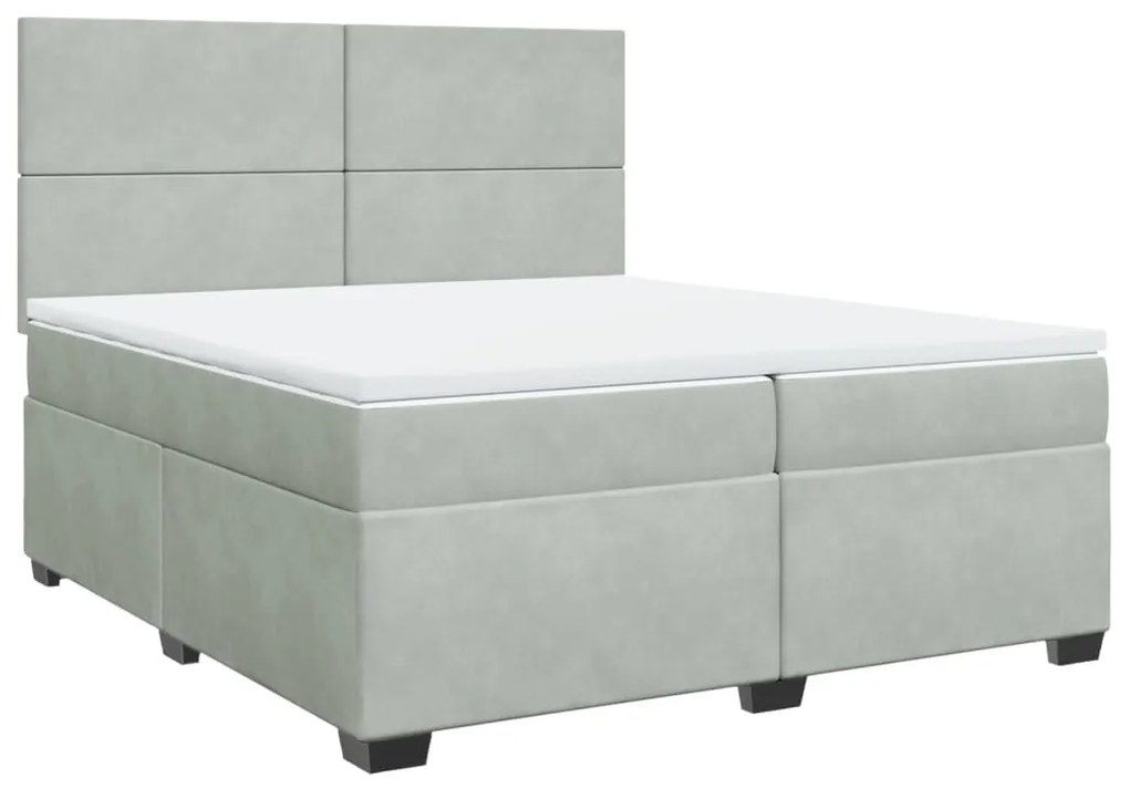 3290996 vidaXL Pat box spring cu saltea, gri deschis, 200x200 cm, catifea