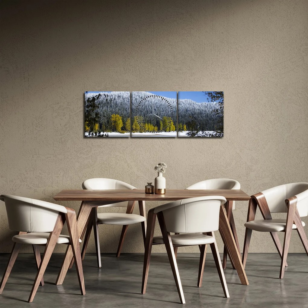Tablou - munții înzăpeziți iarna (cu ceas) (90x30 cm)