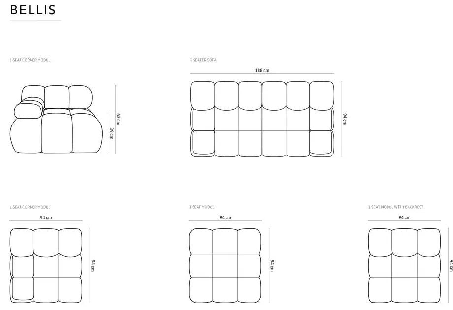 Canapea gri închis cu tapițerie din catifea 188 cm Bellis – Micadoni Home