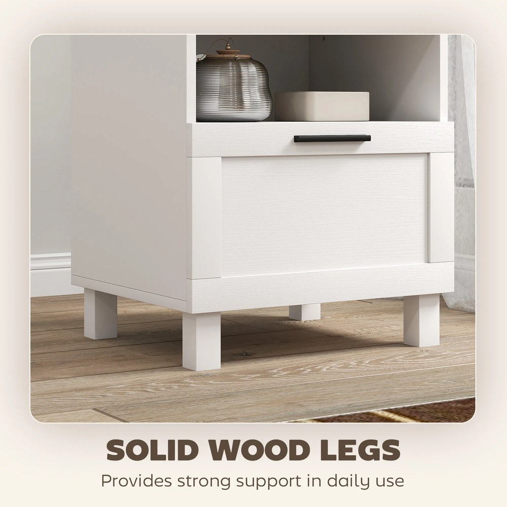 HOMCOM Noptieră Dormitor cu Sertar și Raft Deschis, Noptieră Modernă Compactă cu Picioare din Lemn de Pin, 45x38x50 cm, Alb | Aosom Romania