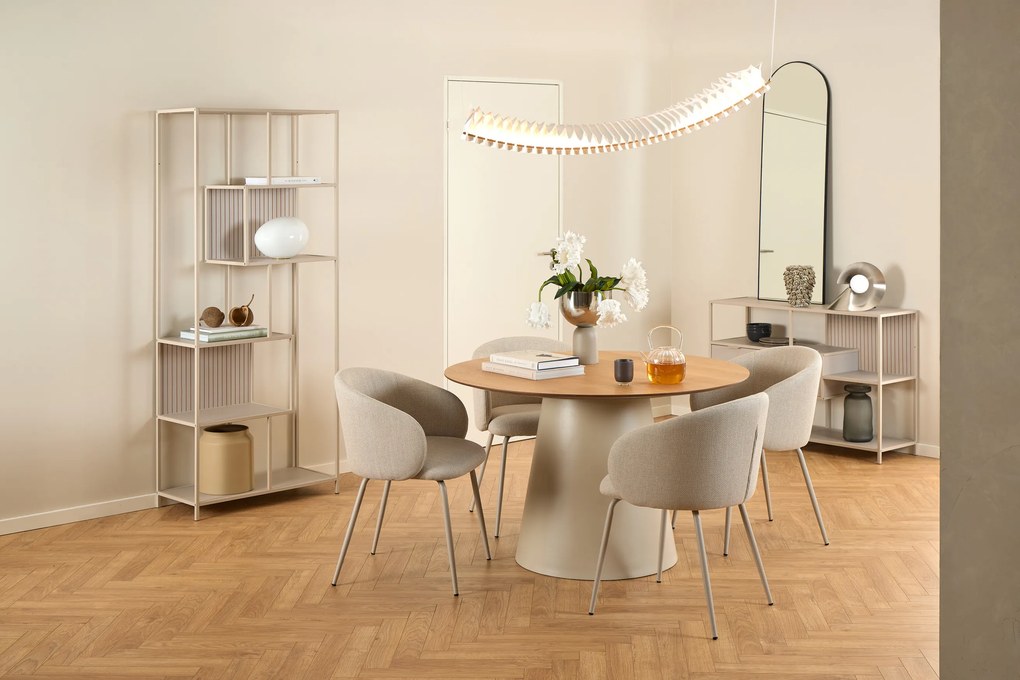 MAZZONI EXPORT BOSCO Stejar natural/picior bej (Cașmir) - MASĂ ROTUNDĂ 120 cm PENTRU BUCĂTĂRIE SUFRAGERIE SALON FURNIR