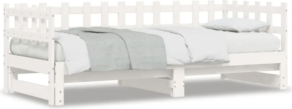 vidaXL Pat de zi extensibil, alb, 2x(90x190) cm, lemn masiv de pin