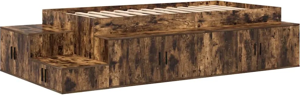 vidaXL Cadru de pat cu depozitare Stejar fumuriu 80 cm Lemn compozit