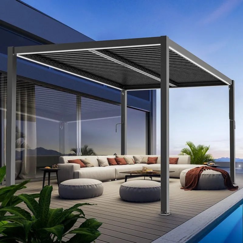 Pergolă LUXE 3x3m antracit cu iluminare LED