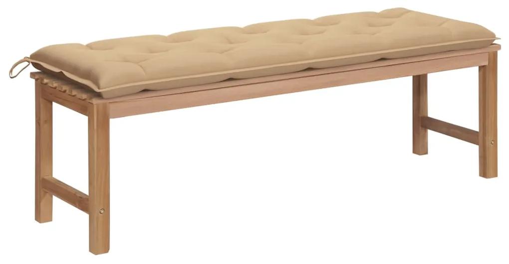 Banca de gradina, cu perna bej, 150 cm, lemn masiv de tec Bej, 150 cm, 1